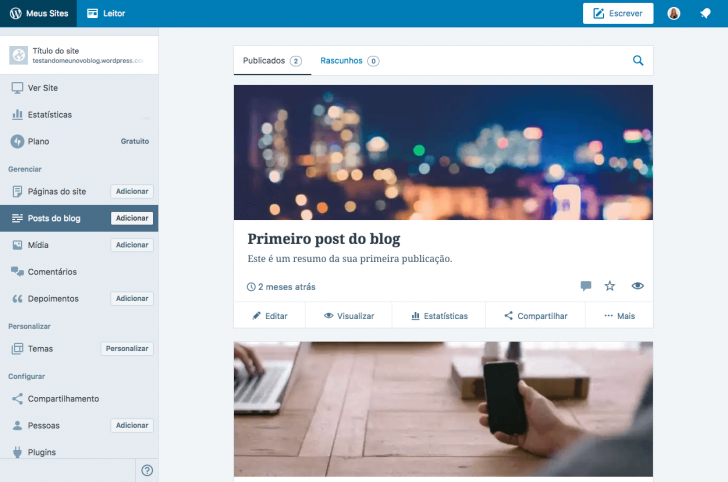 Área de administração do WordPress.com