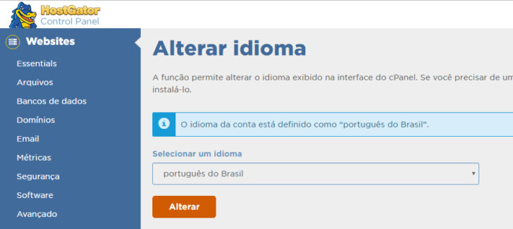 Alterar idioma no novo cPanel