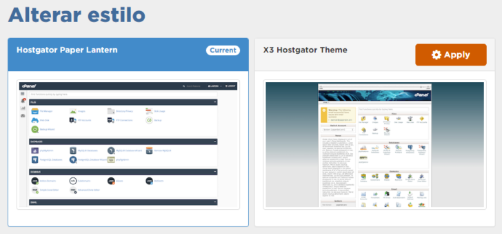 cPanel alterar estilo