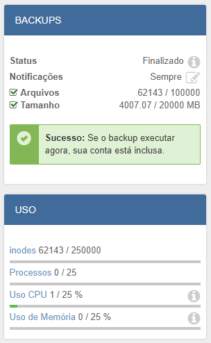 cPanel coluna uso