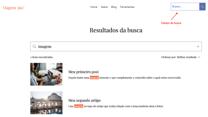 O Wix conta com um recurso de busca fácil de habilitar