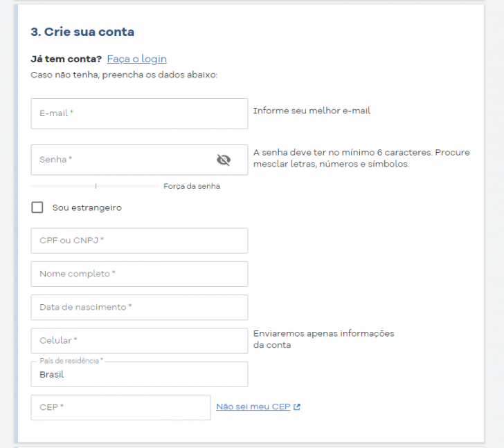 Etapa de cadastro na contratação de uma hospedagem HostGator