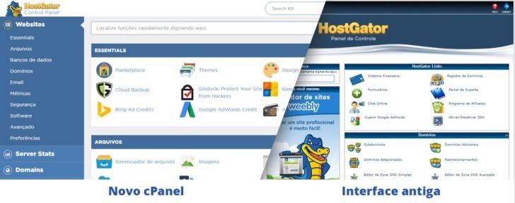 Novo cPanel HostGator: antes e depois