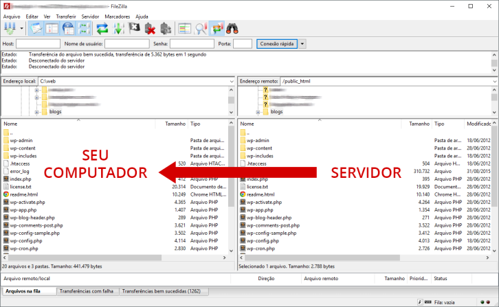 faça download dos arquivos do WordPress via ftp