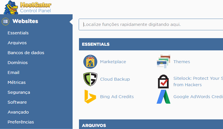 Busca rápida no novo cPanel