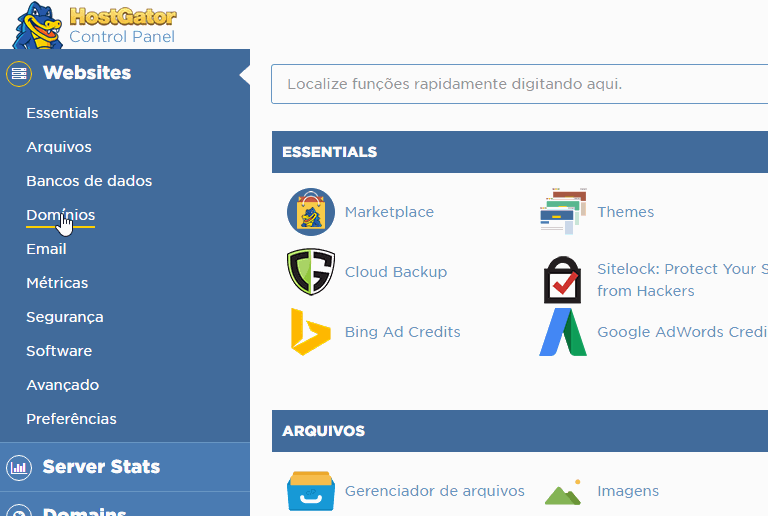 Navegação interna novo cPanel