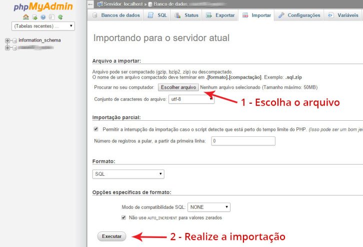 importacao do banco de dados WordPress
