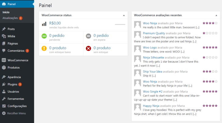 Woocommerce painel geral