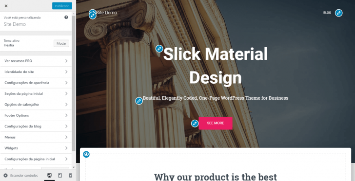 Modo de personalização visual do WordPress