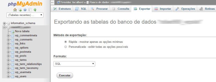 phpmyadmin exportar banco de dados wordpress