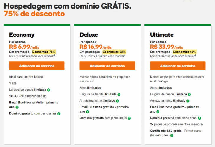 Planos promocionais GoDaddy