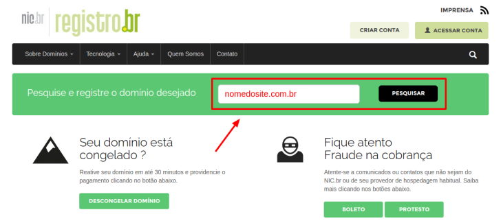 passo 1 - registro de dominio nacional