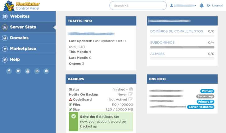 Estatísticas de uso do servidor