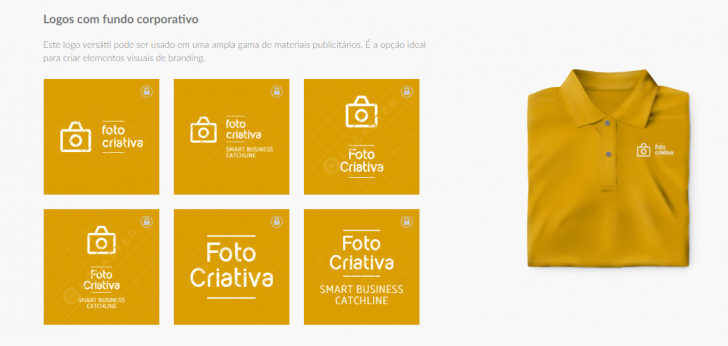 Exemplos de aplicação do logotipo, no site da Logaster