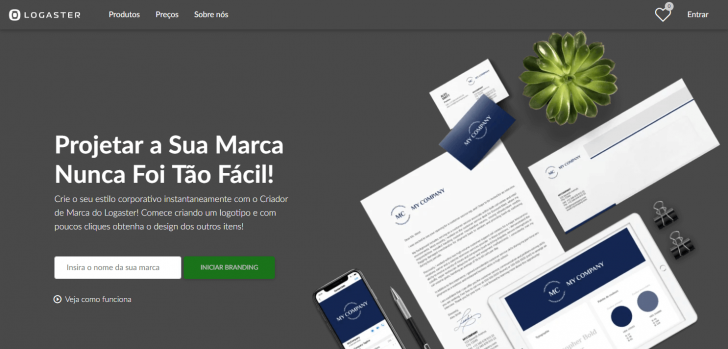 Página inicial do site de criação de logos Logaster