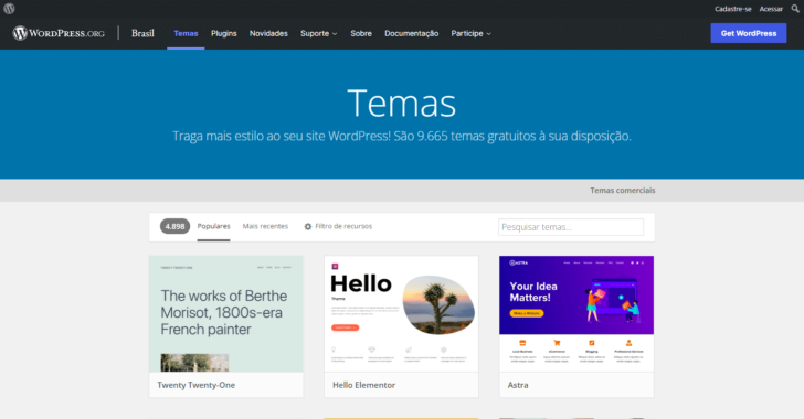 Diretório de temas em WordPress.org