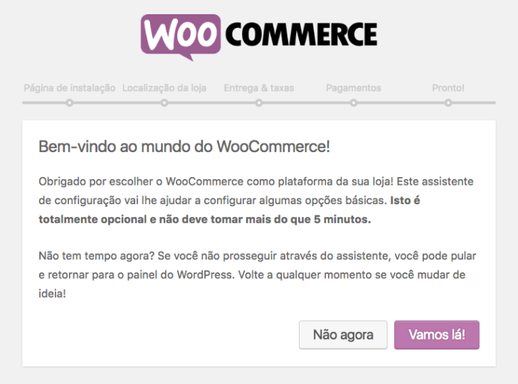 woocommerce assistente de configuração