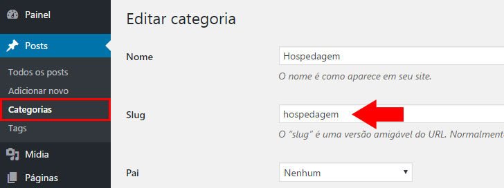 WordPress editar slug da categoria